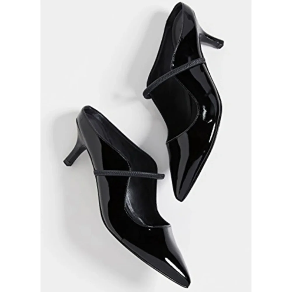 SIGERSON MORRISON Beryl Black Patent Leather Mules Ponted Toe Heeled Pump Shoe 6